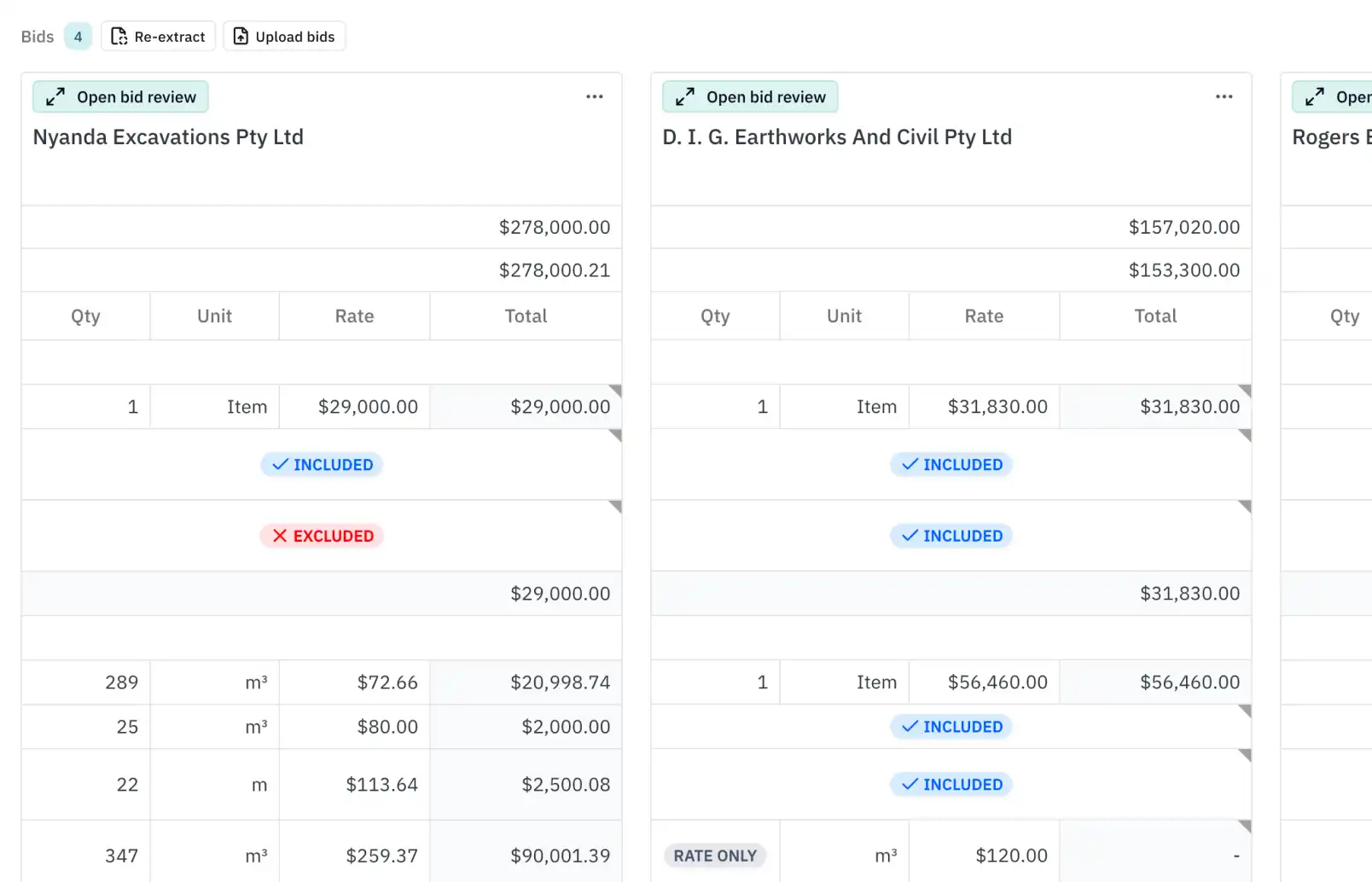 Clean comparable pricing table
